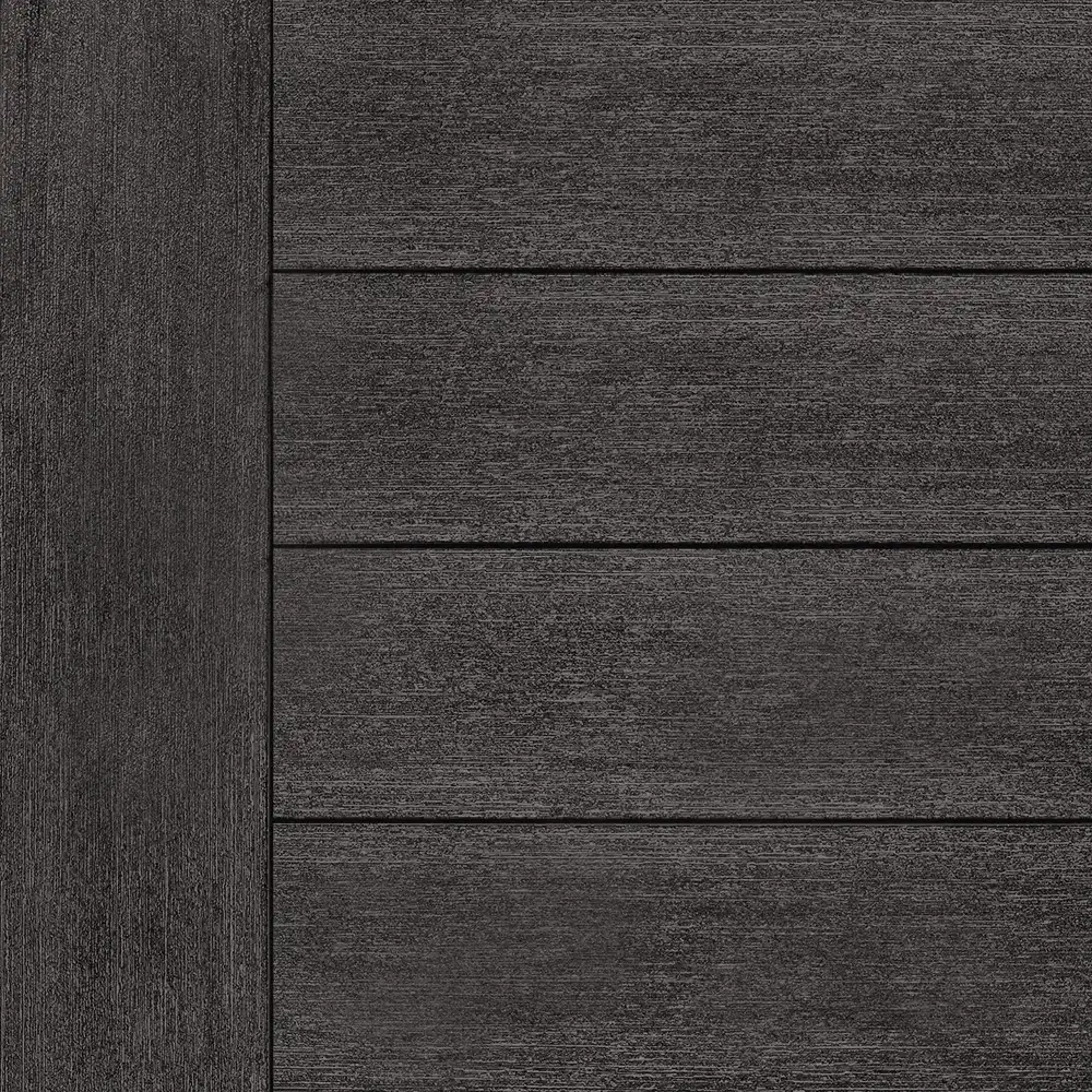 TruNorth composite decking swatch in Tuxedo Black colour with deep charcoal woodgrain texture and low-maintenance finish
