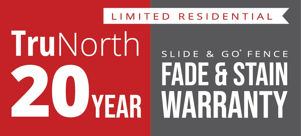 20 year limited residential fade and stain warranty for TruNorth Slide and Go composite fencing