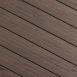 A close up view of TruNorth Decking boards in the colour Ash Gray