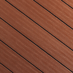 A close up view of TruNorth Decking boards in the colour Bordeaux