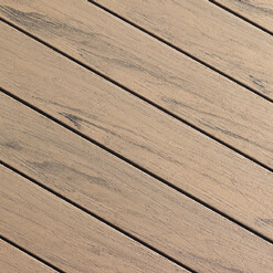 A close up view of TruNorth Decking boards in the colour Hazelwood