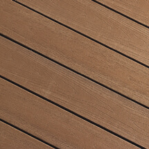 A close up view of TruNorth Decking boards in the colour Mocha