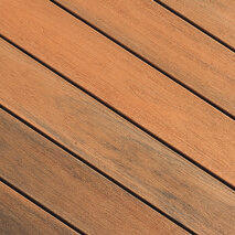 A close up view of TruNorth Decking boards in the colour Tigerwood