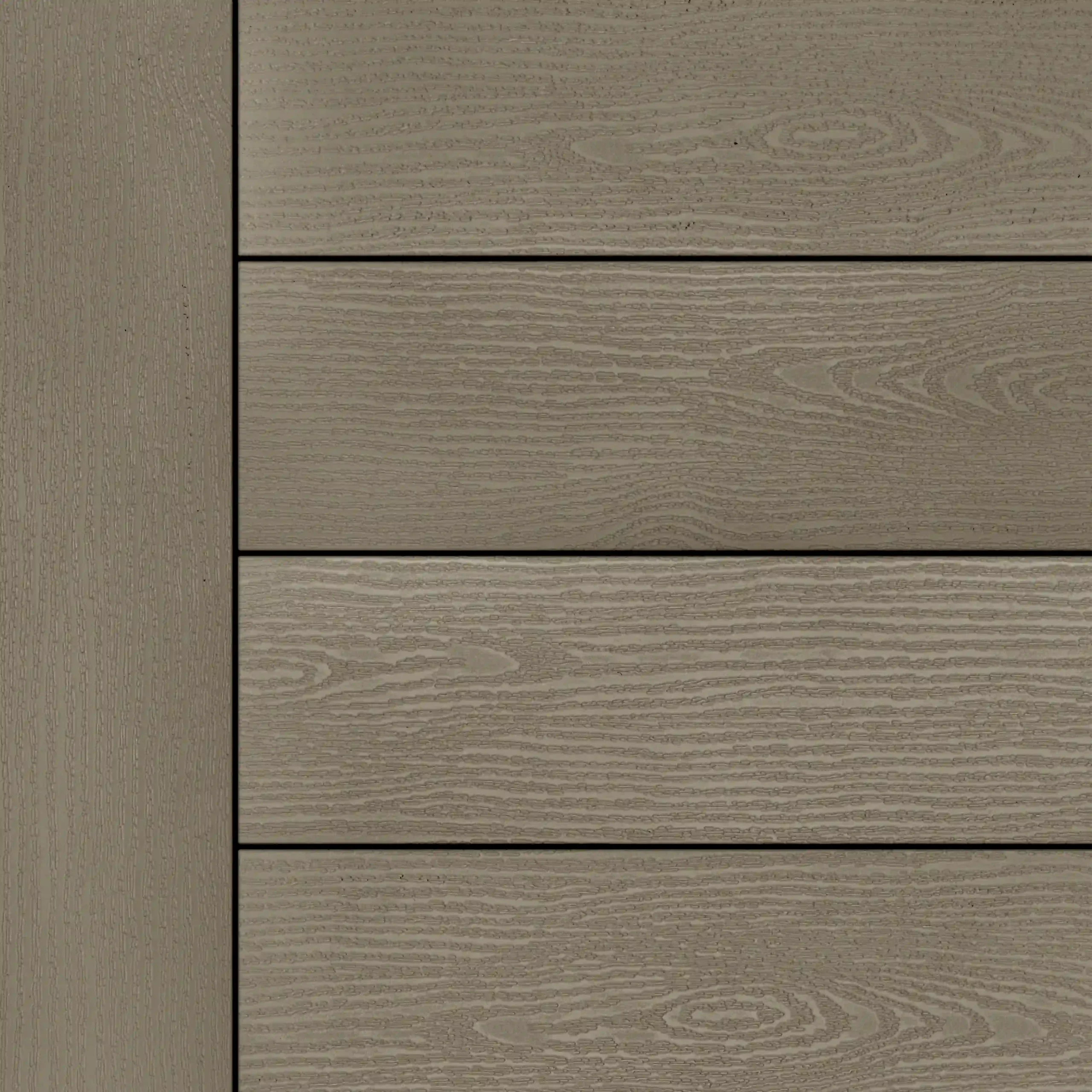 TruNorth Clubhouse Ultra Clay composite decking colour swatch featuring a warm earthy taupe wood-look finish.