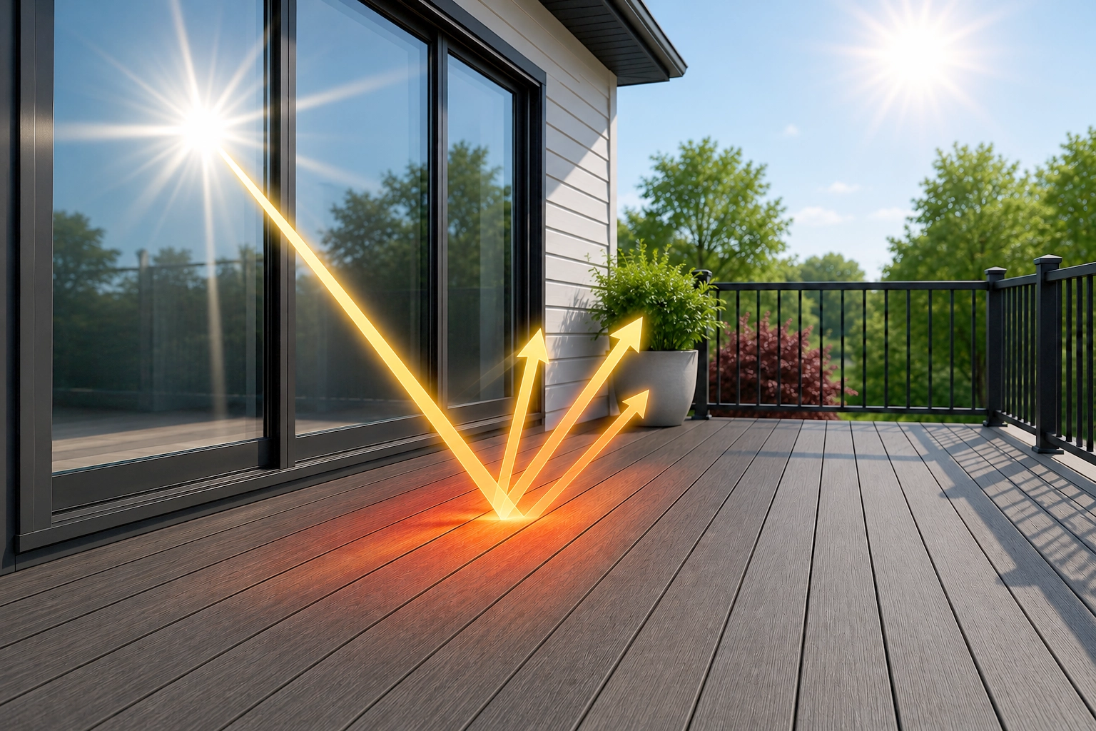 TruNorth Decking care and maintenance banner featuring low-maintenance composite decking in a modern outdoor setting.